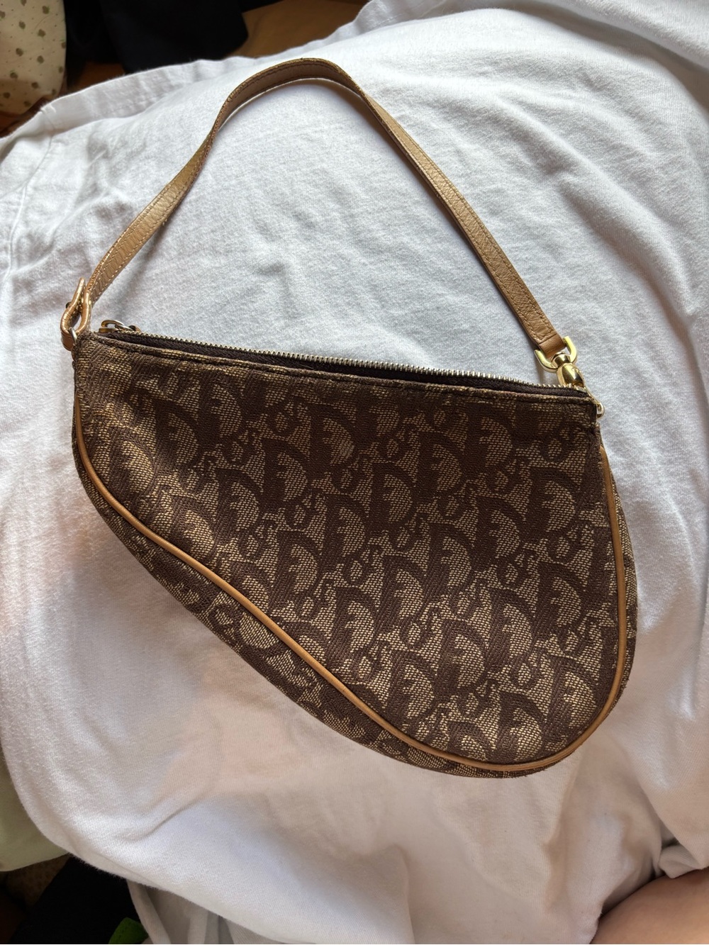 Dior Brown Monogram Shoulder Bag with Tan Trim